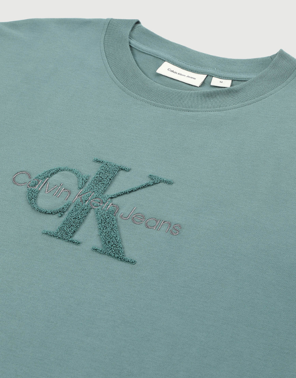 Calvin Klein Chenille Monologo T-Shirt In Teal Men